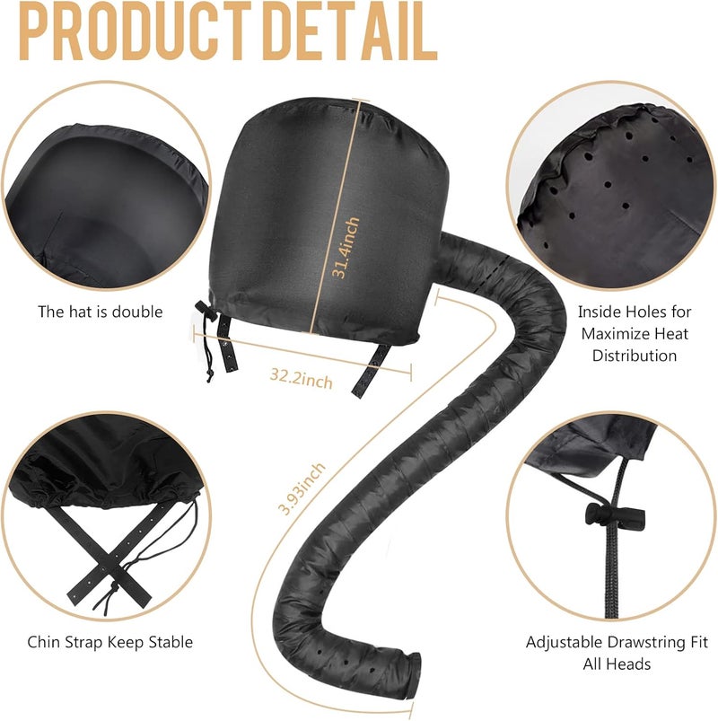 WOBEVB Bonnet Hood Hair Dryer Attachment - Hair Dryer Bonnet with Elastic Strap, Used for Hair Styling, Deep Conditioning and Hair Drying (Black) - Image 3